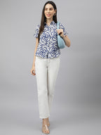 Valbone Women’s Navy Blue Modal Silk Printed Shirt