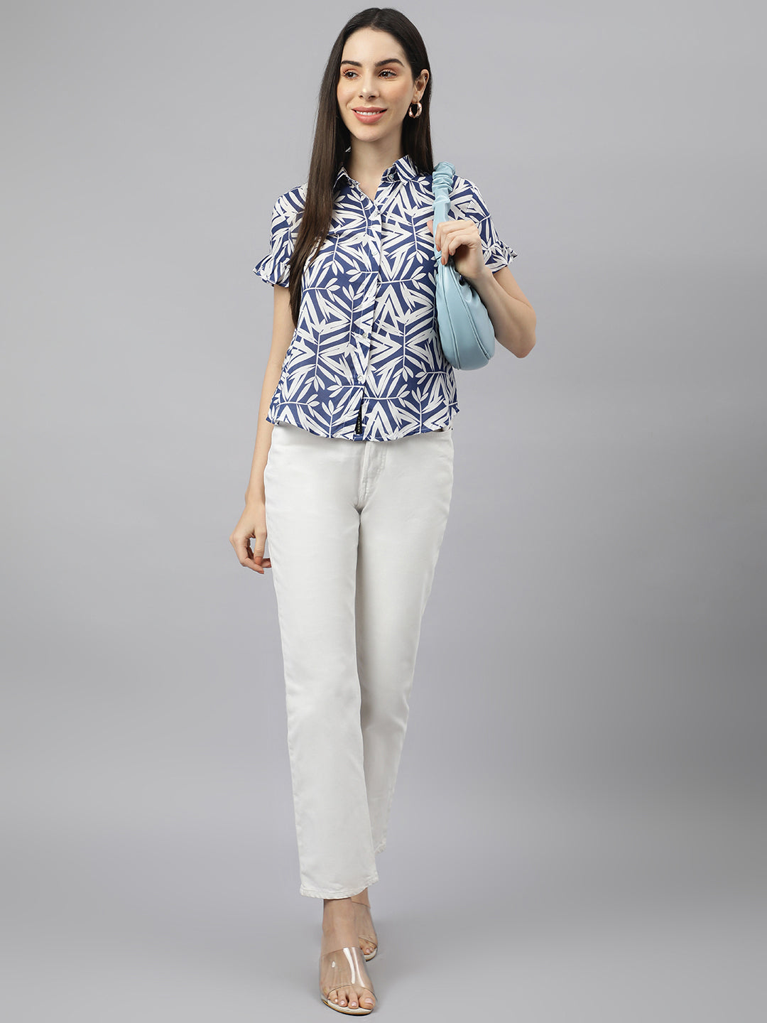 Valbone Women’s Navy Blue Modal Silk Printed Shirt