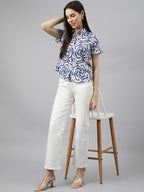 Valbone Women’s Navy Blue Modal Silk Printed Shirt