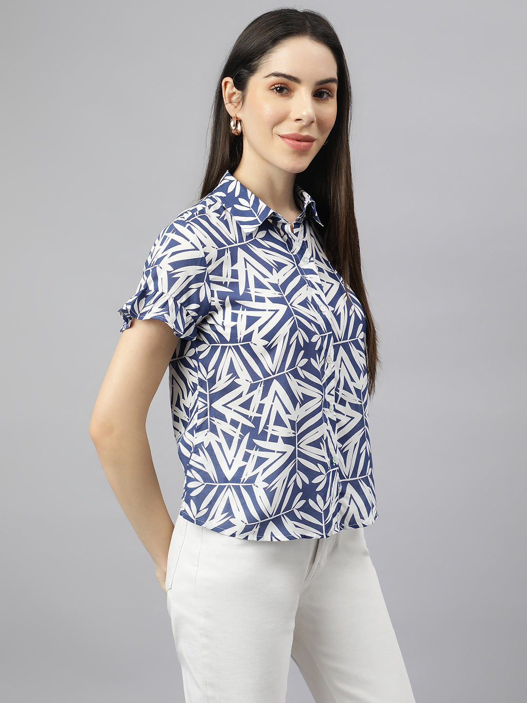 Valbone Women’s Navy Blue Modal Silk Printed Shirt