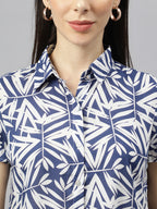 Valbone Women’s Navy Blue Modal Silk Printed Shirt
