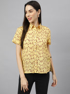 Valbone Women’s Yellow Modal Silk Animal Printed Shirt Half Sleeves