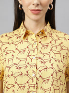 Valbone Women’s Yellow Modal Silk Animal Printed Shirt Half Sleeves