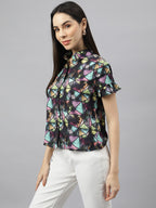 Valbone Women’s Multi-color Geometric Modal Silk Printed Shirt Half Sleeves