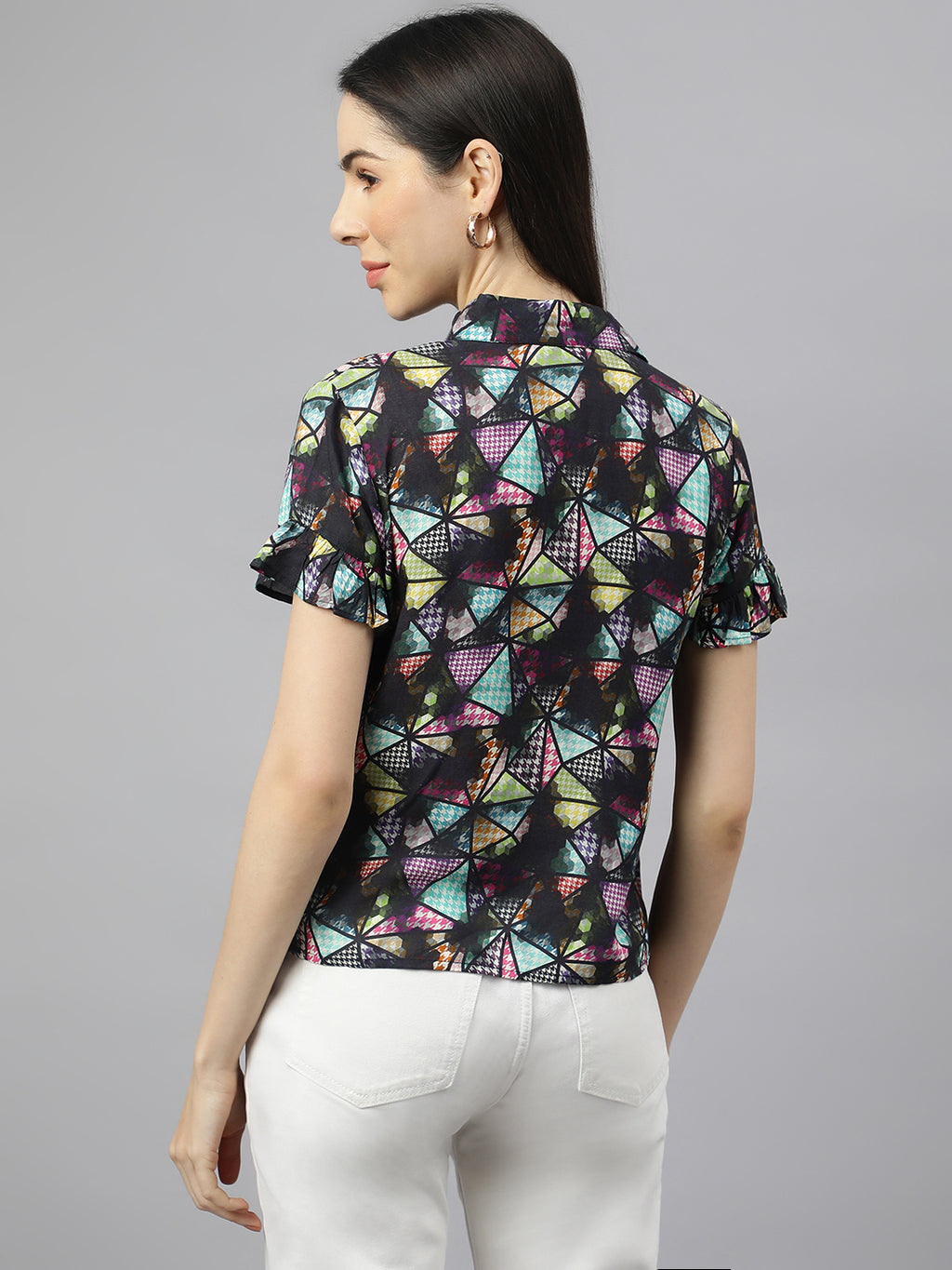 Valbone Women’s Multi-color Geometric Modal Silk Printed Shirt Half Sleeves