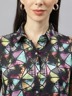 Valbone Women’s Multi-color Geometric Modal Silk Printed Shirt Half Sleeves