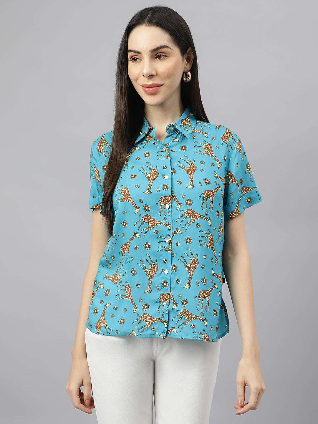 Valbone Women’s Blue Modal Silk Printed Shirt