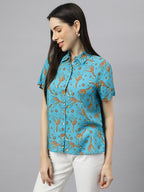 Valbone Women’s Blue Modal Silk Printed Shirt