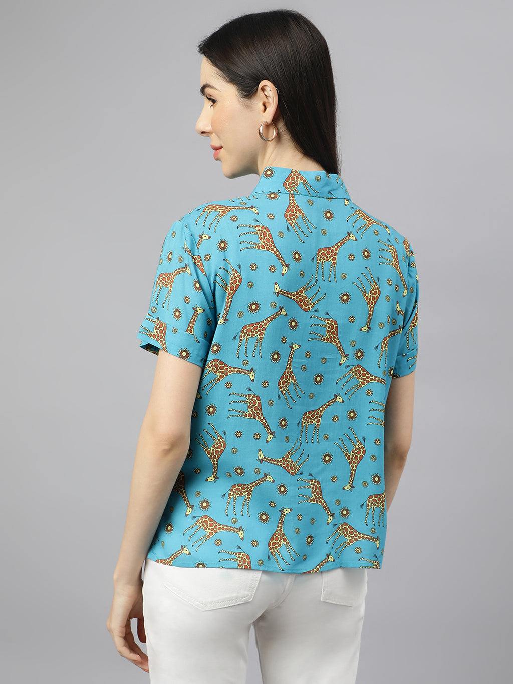 Valbone Women’s Blue Modal Silk Printed Shirt
