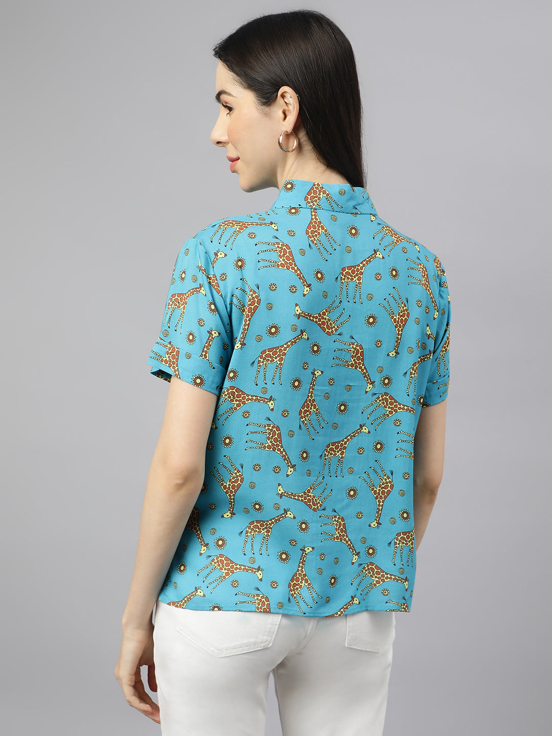 Valbone Women’s Blue Modal Silk Printed Shirt