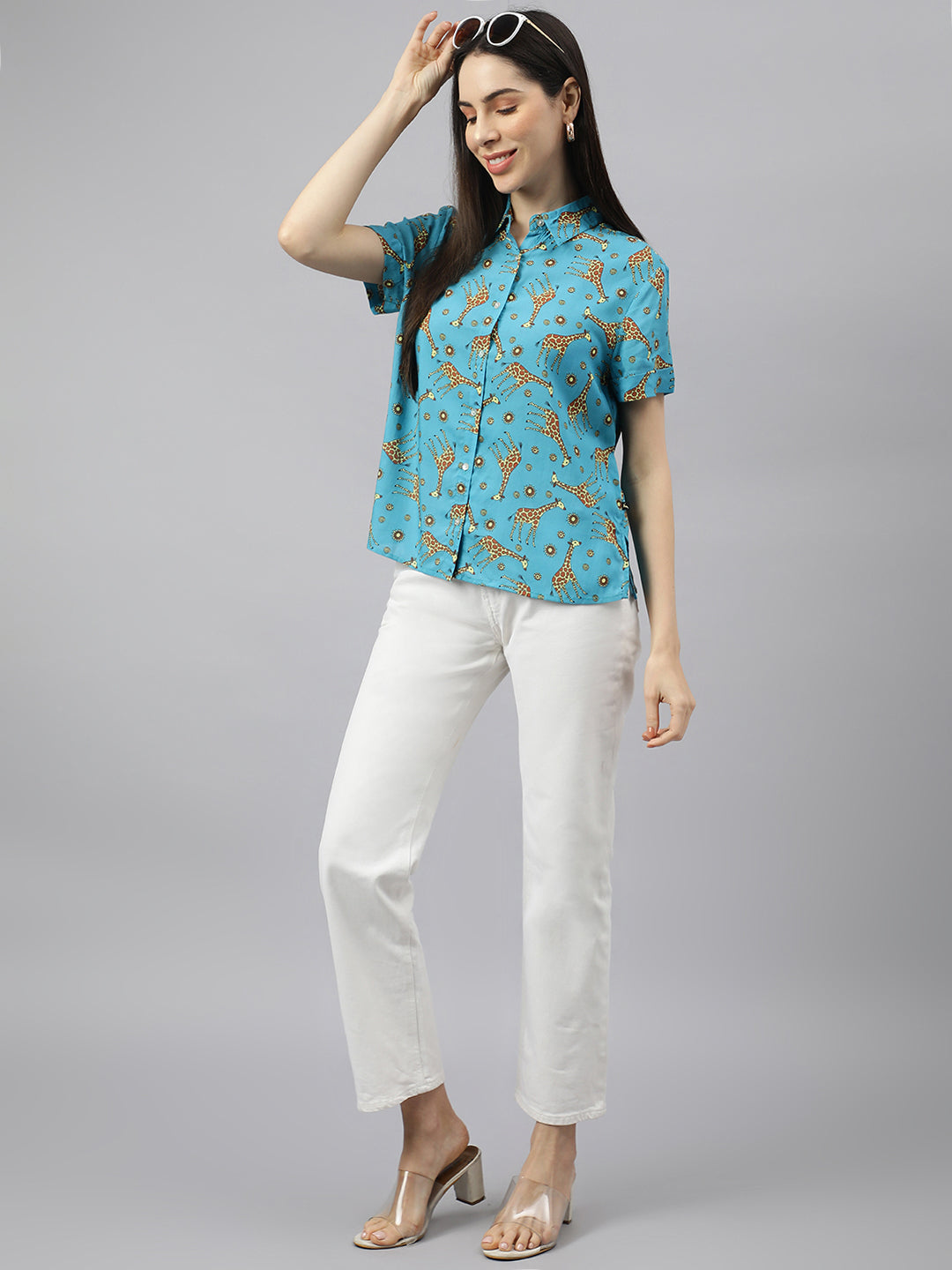 Valbone Women’s Blue Modal Silk Printed Shirt