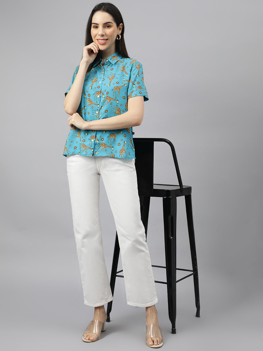Valbone Women’s Blue Modal Silk Printed Shirt