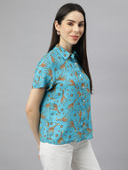 Valbone Women’s Blue Modal Silk Printed Shirt
