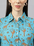 Valbone Women’s Blue Modal Silk Printed Shirt