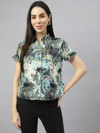 Valbone Women’s Green Modal Silk Printed Shirt
