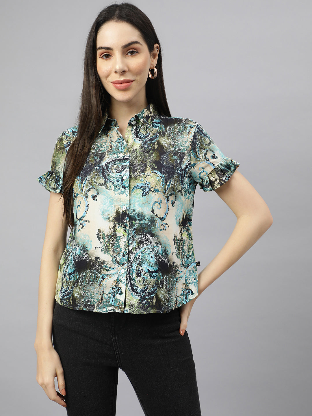 Valbone Women’s Green Modal Silk Printed Shirt