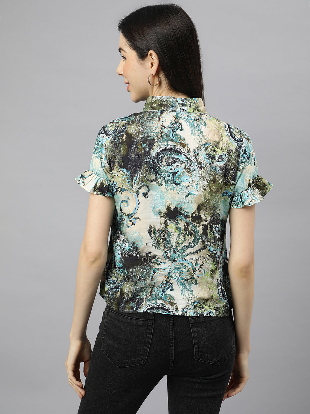 Valbone Women’s Green Modal Silk Printed Shirt