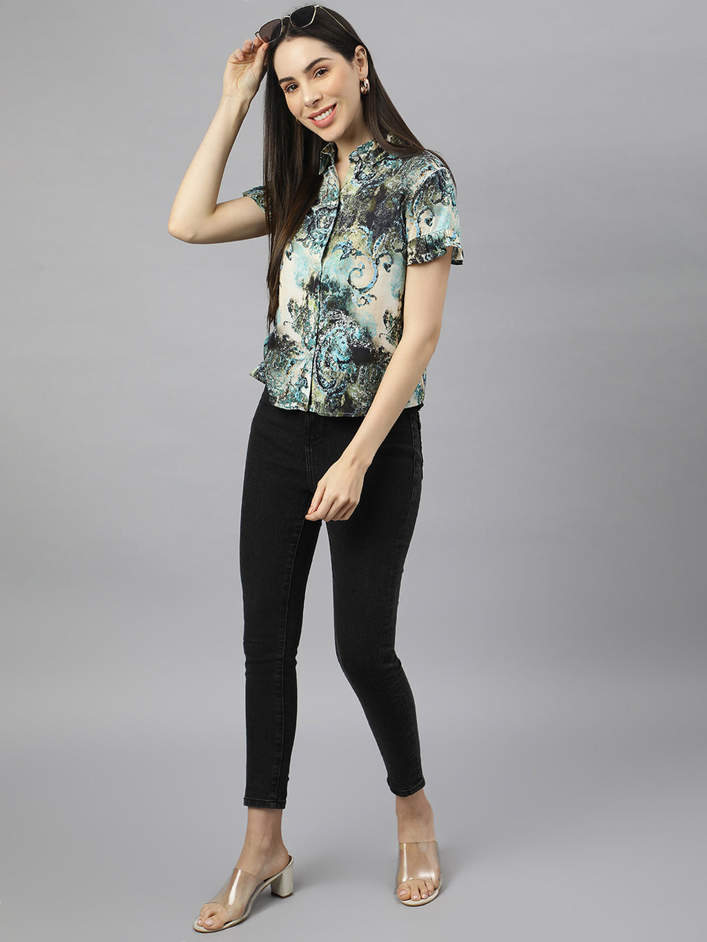 Valbone Women’s Green Modal Silk Printed Shirt