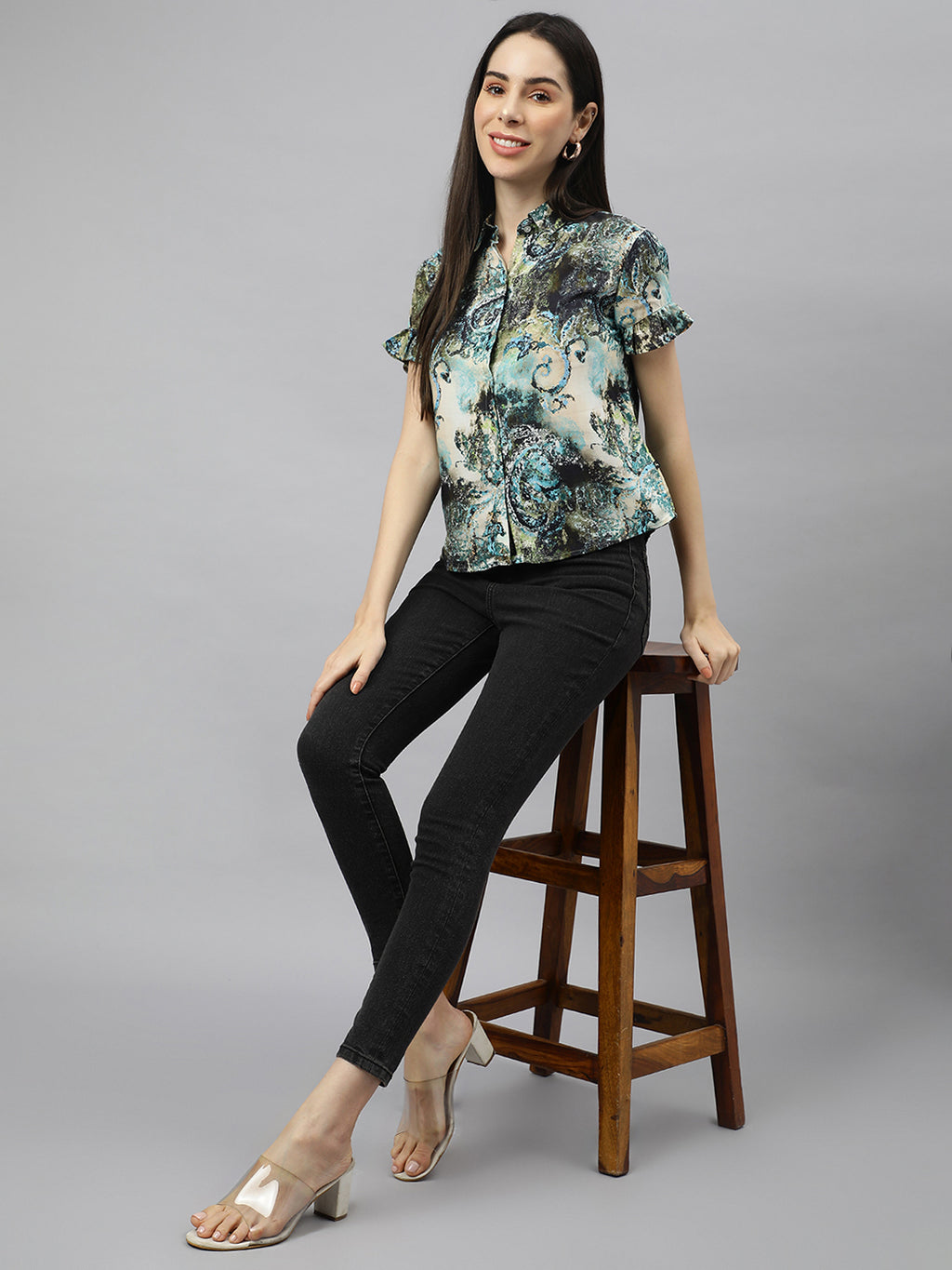 Valbone Women’s Green Modal Silk Printed Shirt