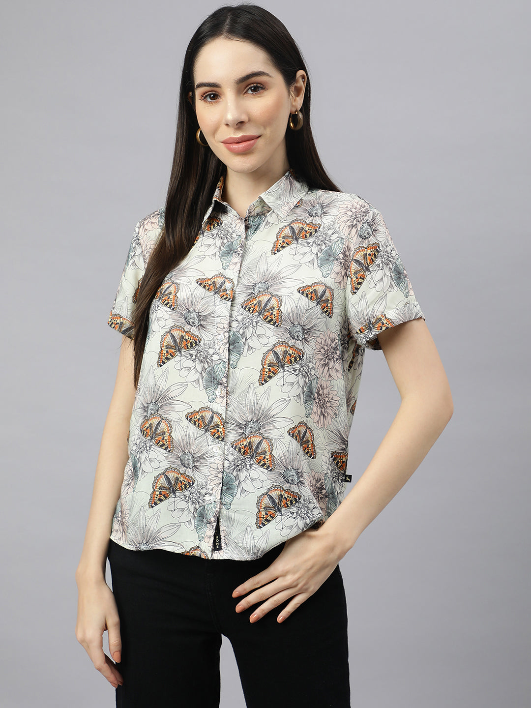 Valbone Women’s Grey Modal Silk Printed Shirt