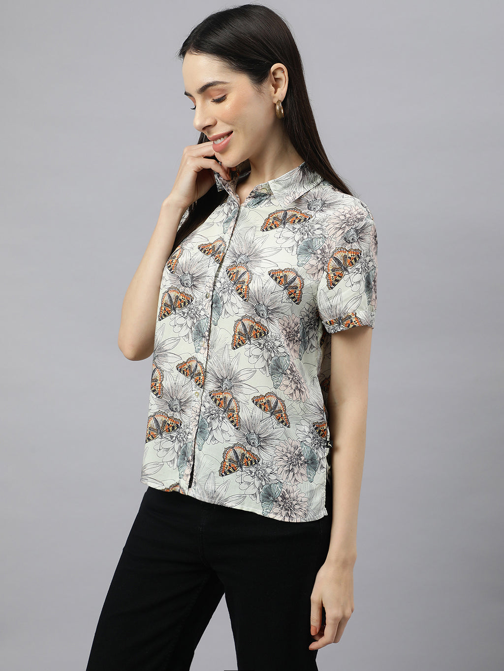 Valbone Women’s Grey Modal Silk Printed Shirt