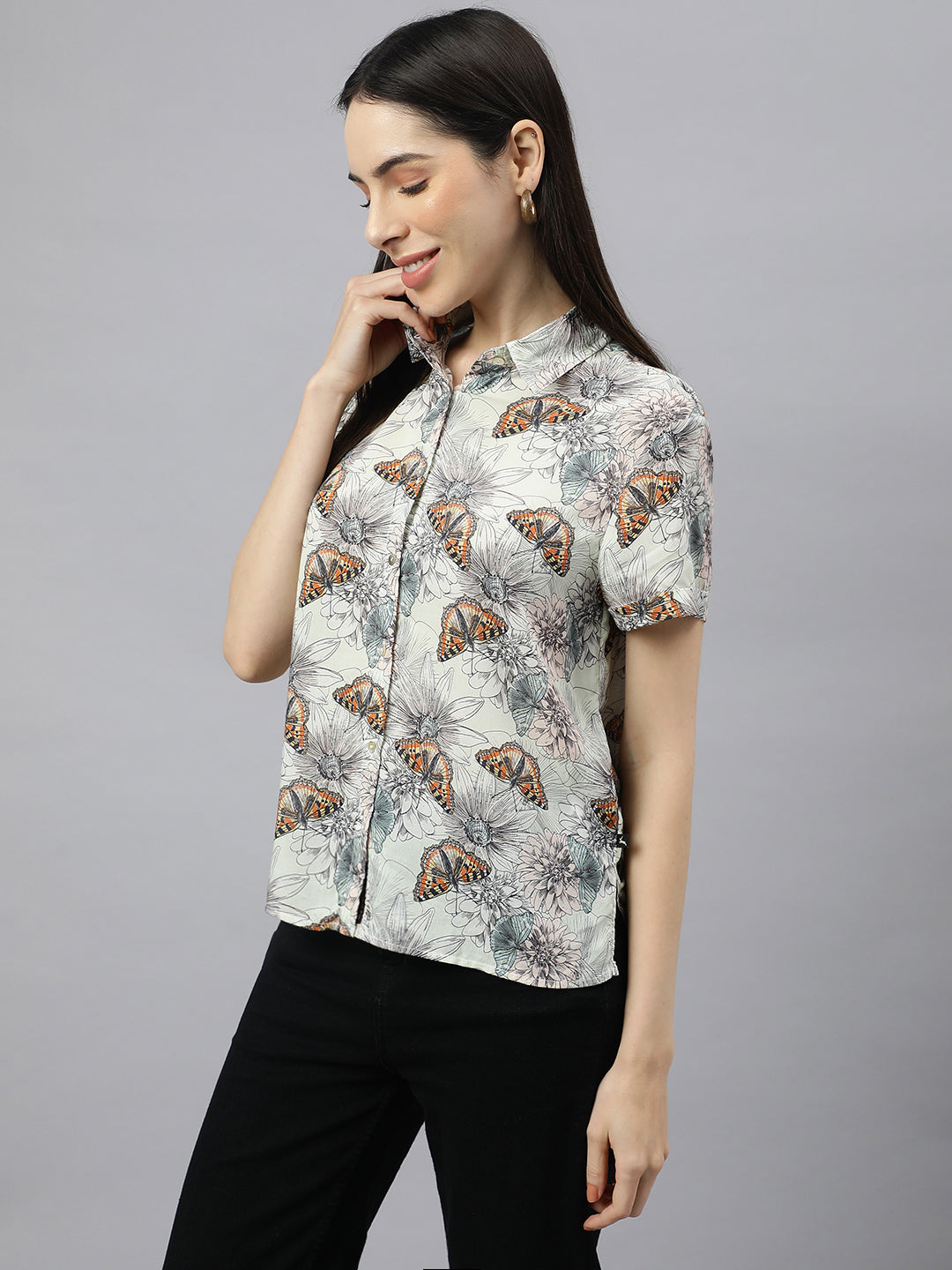 Valbone Women’s Grey Modal Silk Printed Shirt