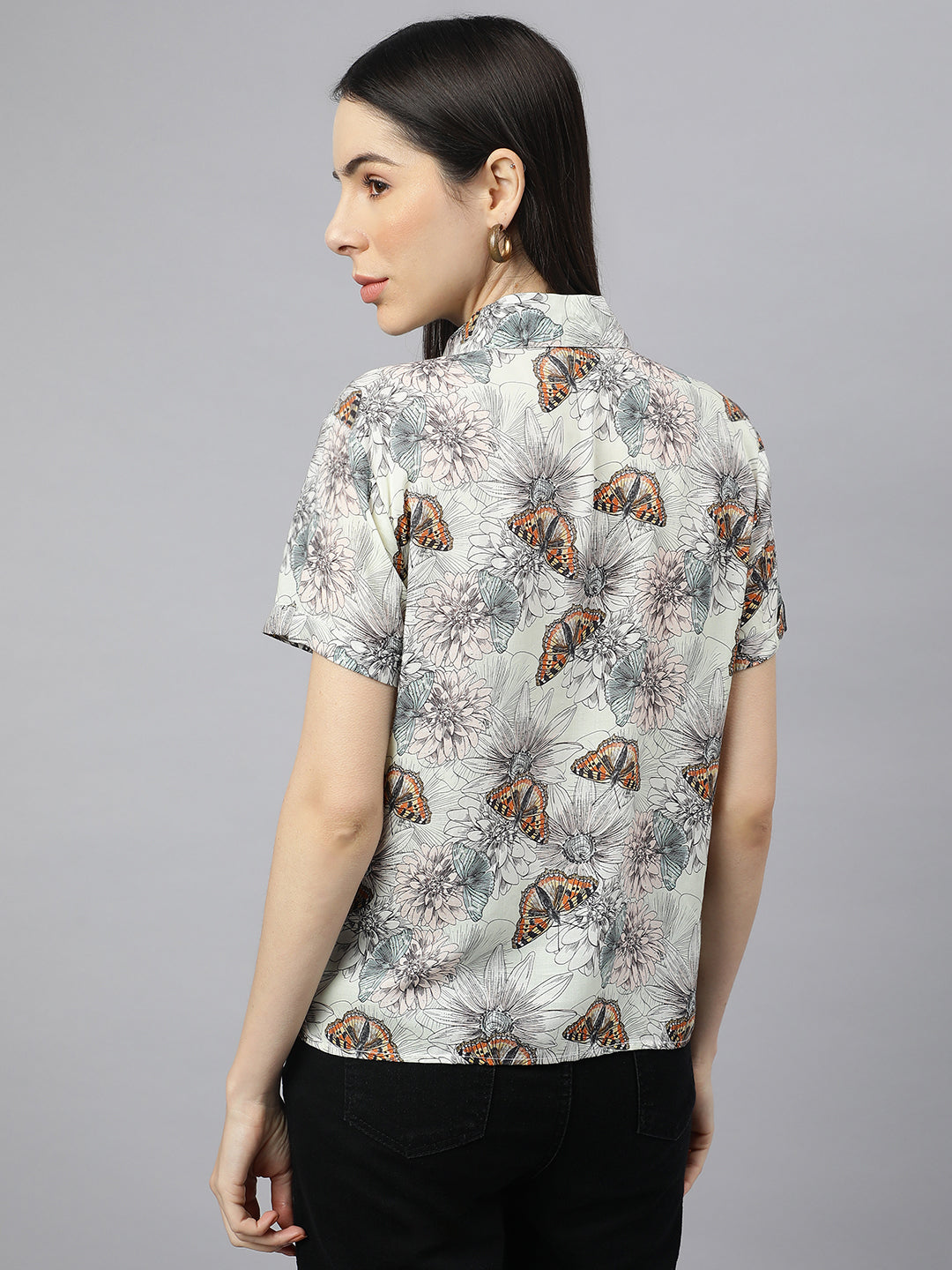 Valbone Women’s Grey Modal Silk Printed Shirt