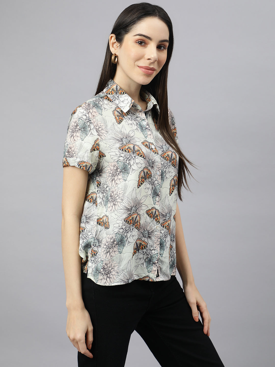 Valbone Women’s Grey Modal Silk Printed Shirt