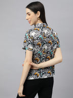 Valbone Women’s Black Modal Silk Butterfly Printed Shirt Half Sleeves