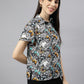 Valbone Women’s Black Modal Silk Butterfly Printed Shirt Half Sleeves