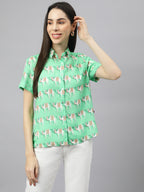 Valbone Women’s Green Modal Silk Printed Shirt