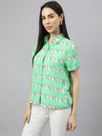 Valbone Women’s Green Modal Silk Printed Shirt