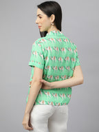 Valbone Women’s Green Modal Silk Printed Shirt