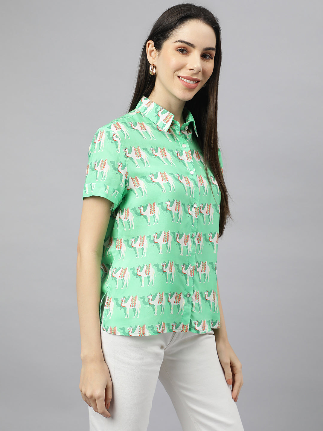 Valbone Women’s Green Modal Silk Printed Shirt
