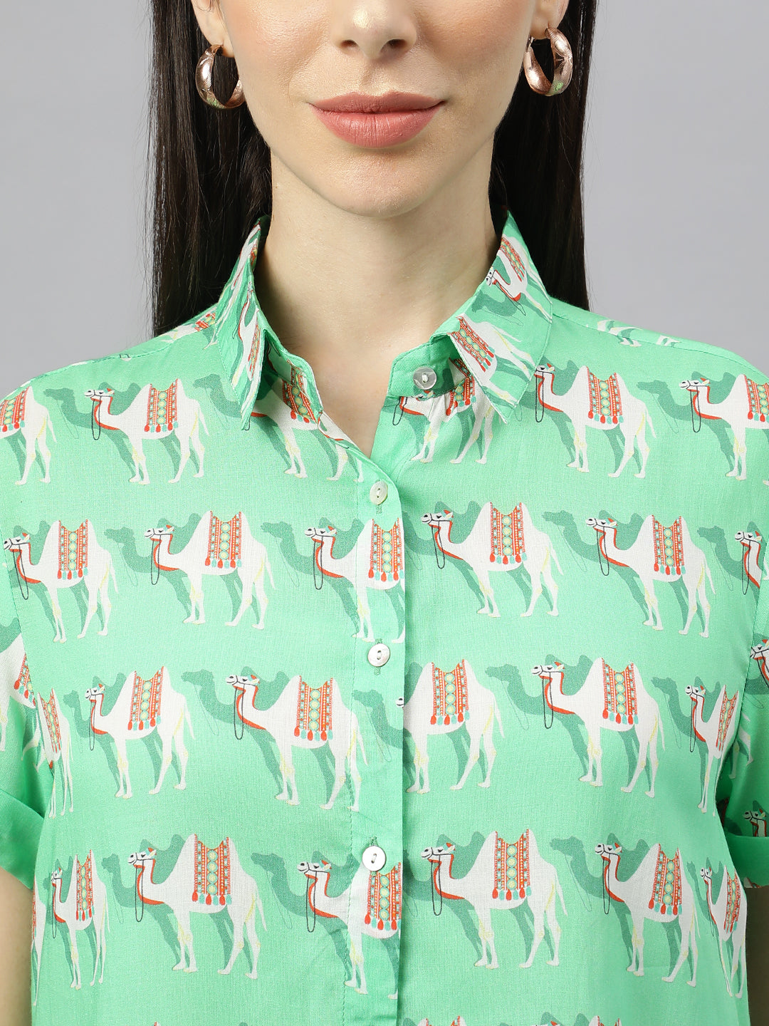 Valbone Women’s Green Modal Silk Printed Shirt