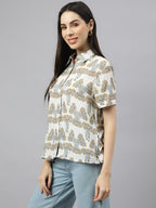 Valbone Women’s white Modal Silk Printed Shirt Half Sleeves