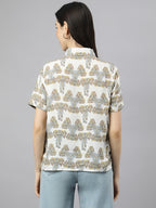 Valbone Women’s white Modal Silk Printed Shirt Half Sleeves