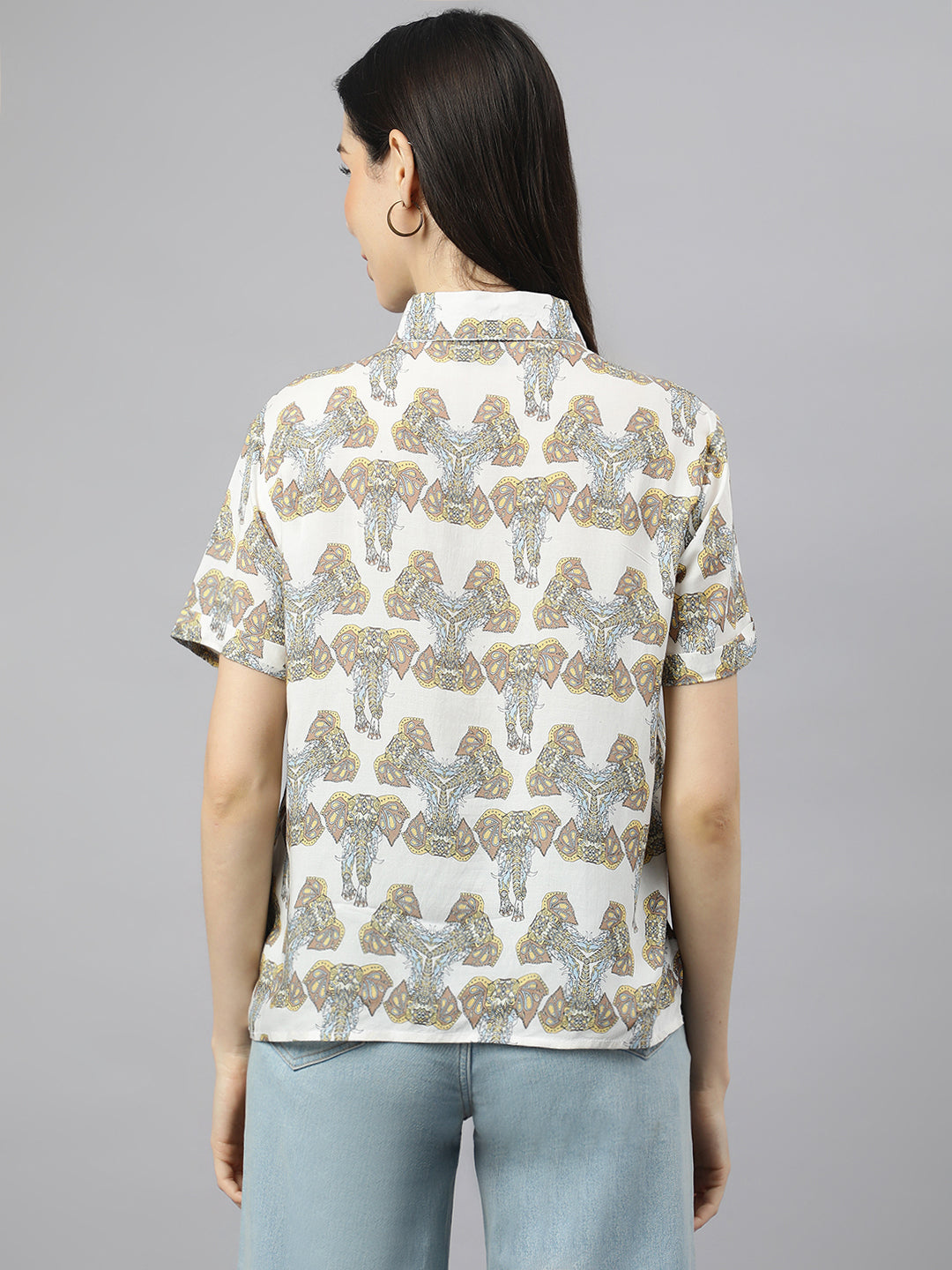 Valbone Women’s white Modal Silk Printed Shirt Half Sleeves