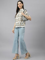 Valbone Women’s white Modal Silk Printed Shirt Half Sleeves