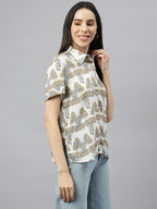 Valbone Women’s white Modal Silk Printed Shirt Half Sleeves