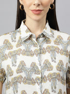 Valbone Women’s white Modal Silk Printed Shirt Half Sleeves