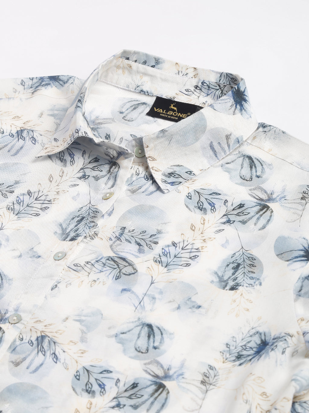 Valbone Women’s White Modal Silk Floral Printed Shirt Half Sleeves