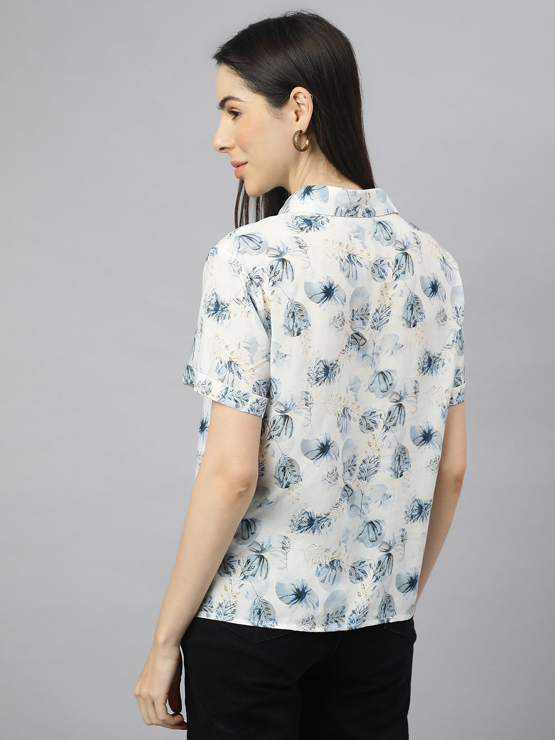 Valbone Women’s White Modal Silk Floral Printed Shirt Half Sleeves