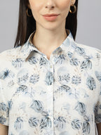 Valbone Women’s White Modal Silk Floral Printed Shirt Half Sleeves
