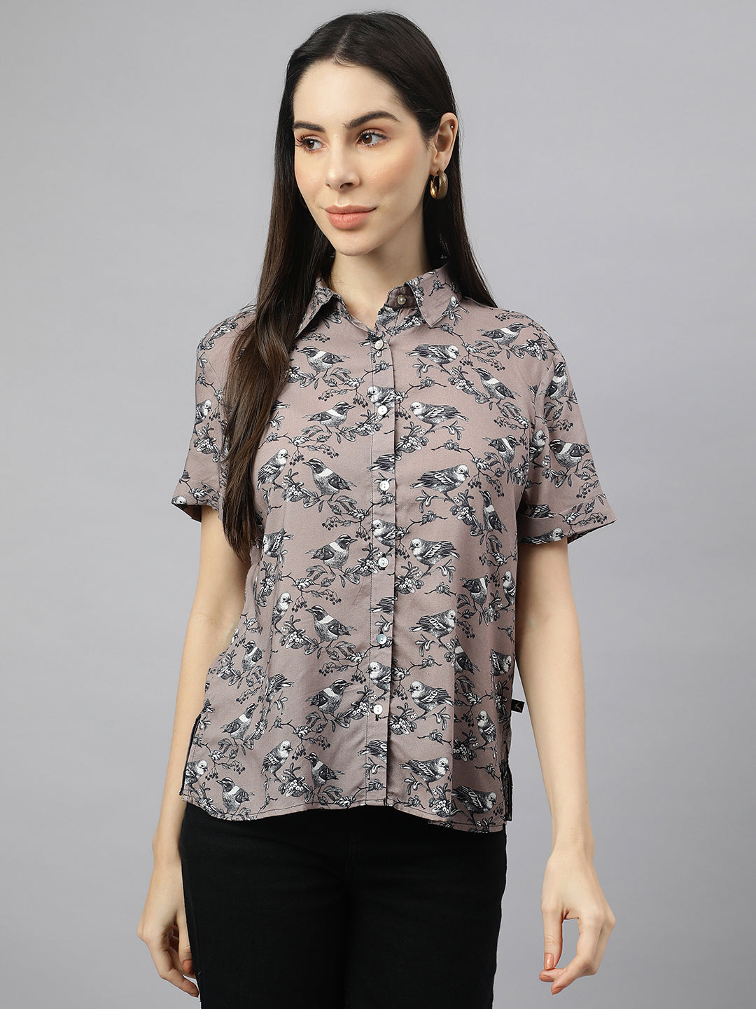 Valbone Women’s Grey Modal Silk Printed Shirt