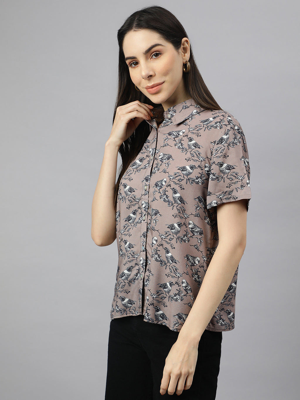 Valbone Women’s Grey Modal Silk Printed Shirt