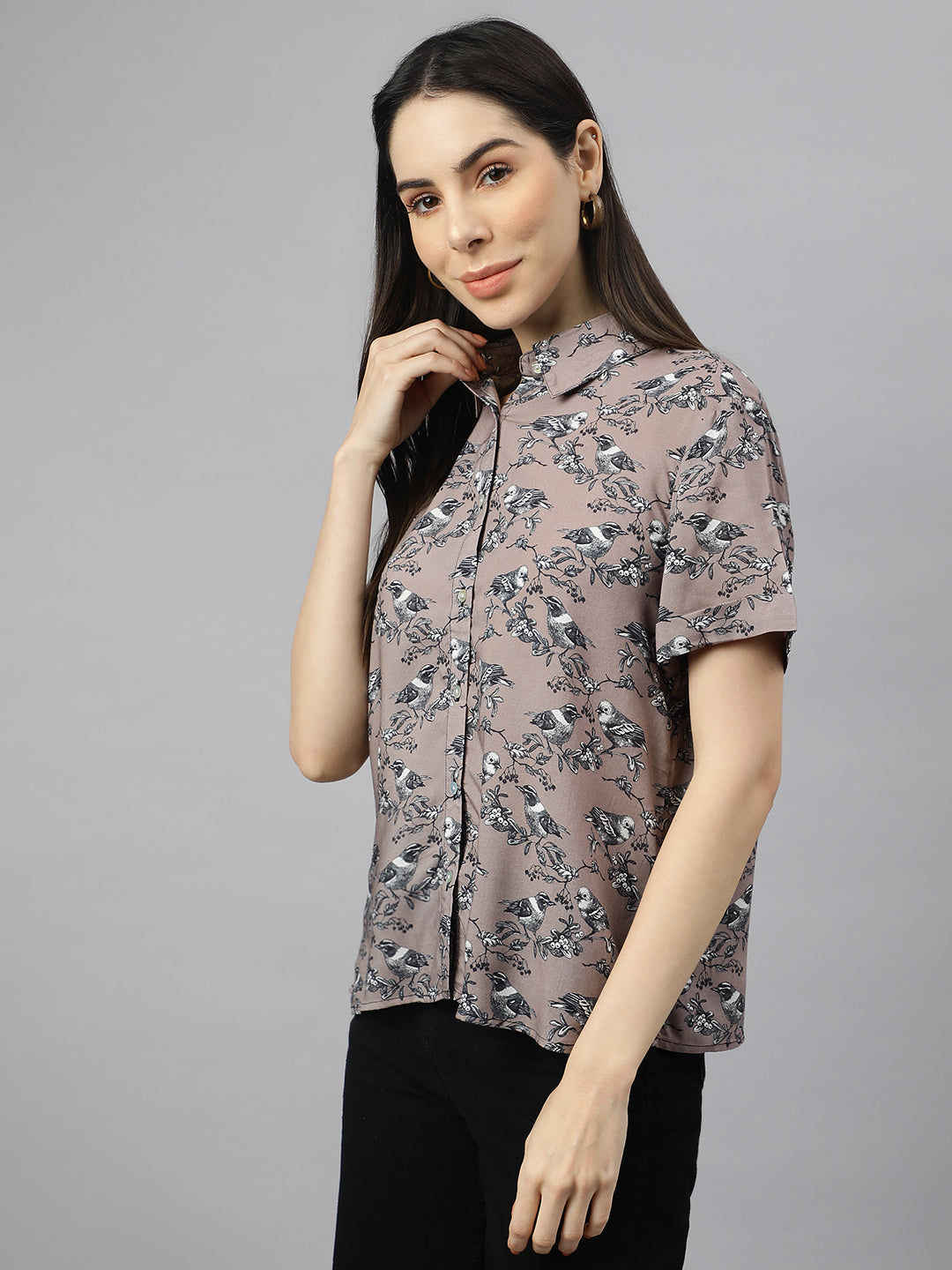 Valbone Women’s Grey Modal Silk Printed Shirt