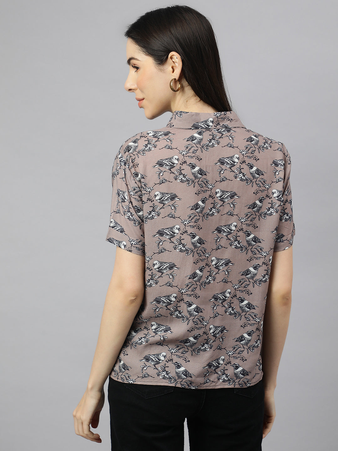 Valbone Women’s Grey Modal Silk Printed Shirt