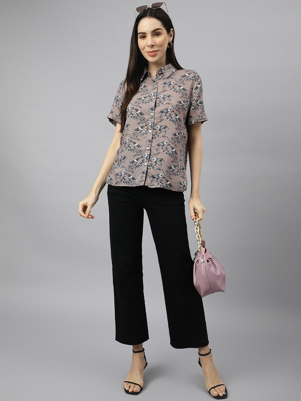 Valbone Women’s Grey Modal Silk Printed Shirt