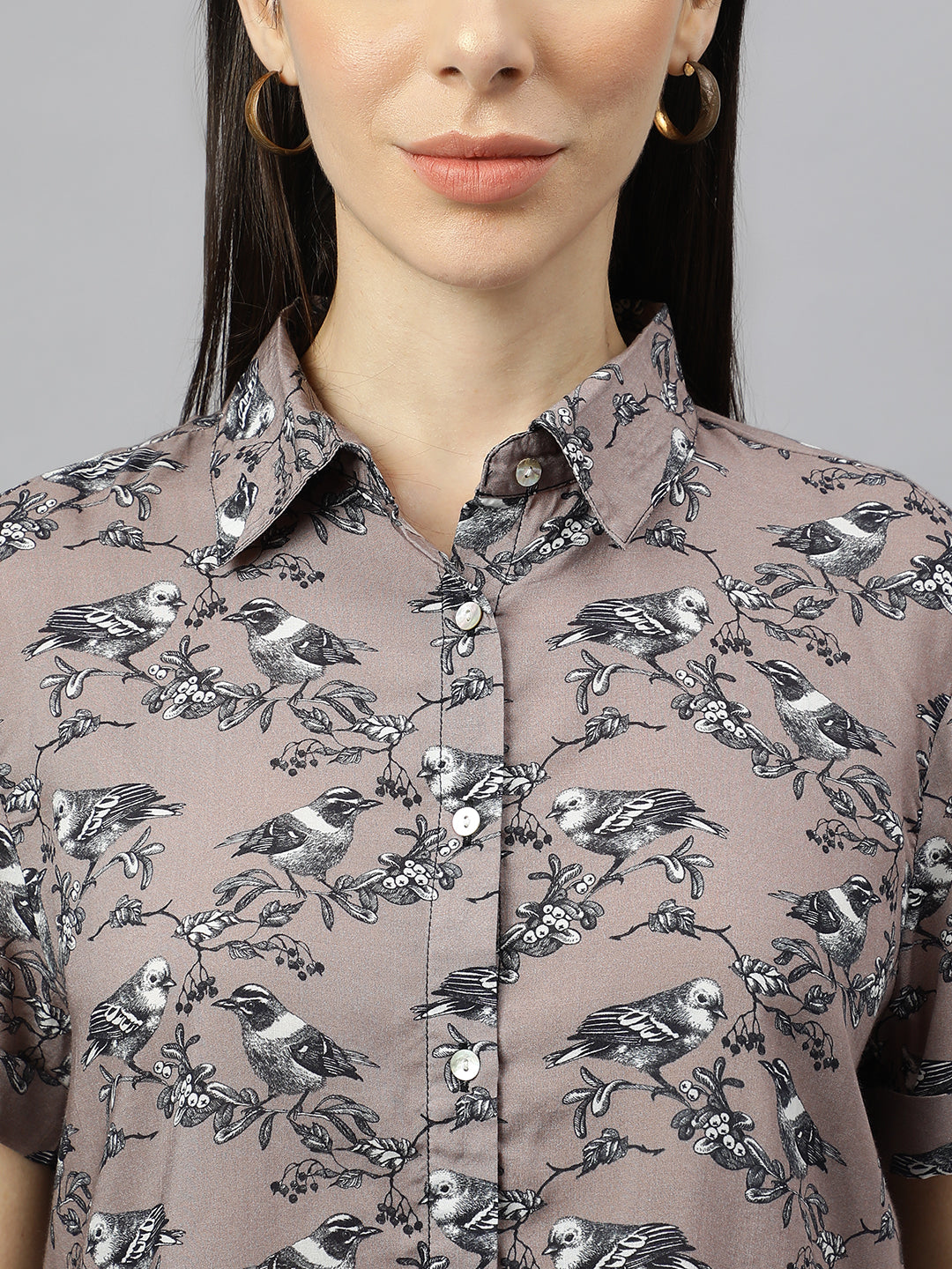 Valbone Women’s Grey Modal Silk Printed Shirt